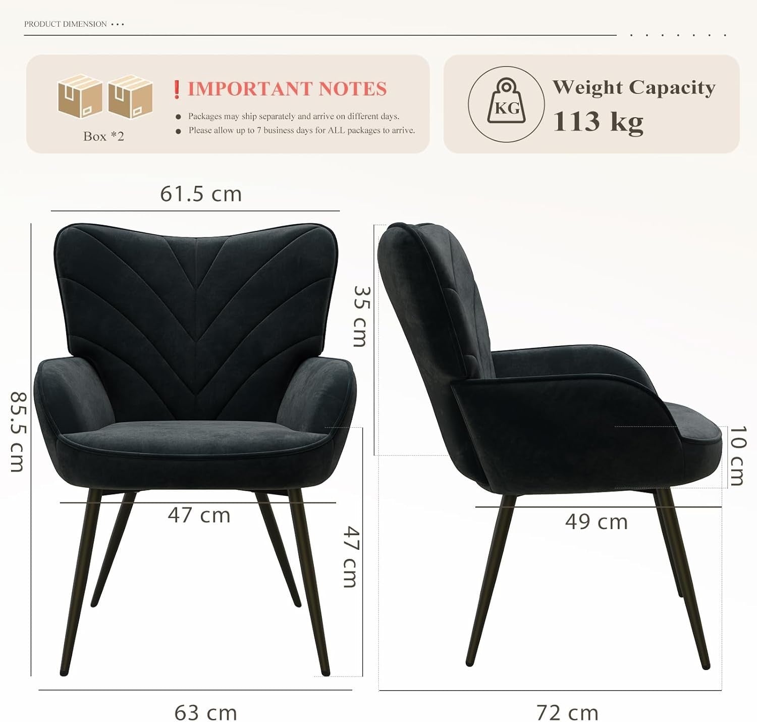 Black Velvet Lounge Accent Chair Wide Seat Metal Legs