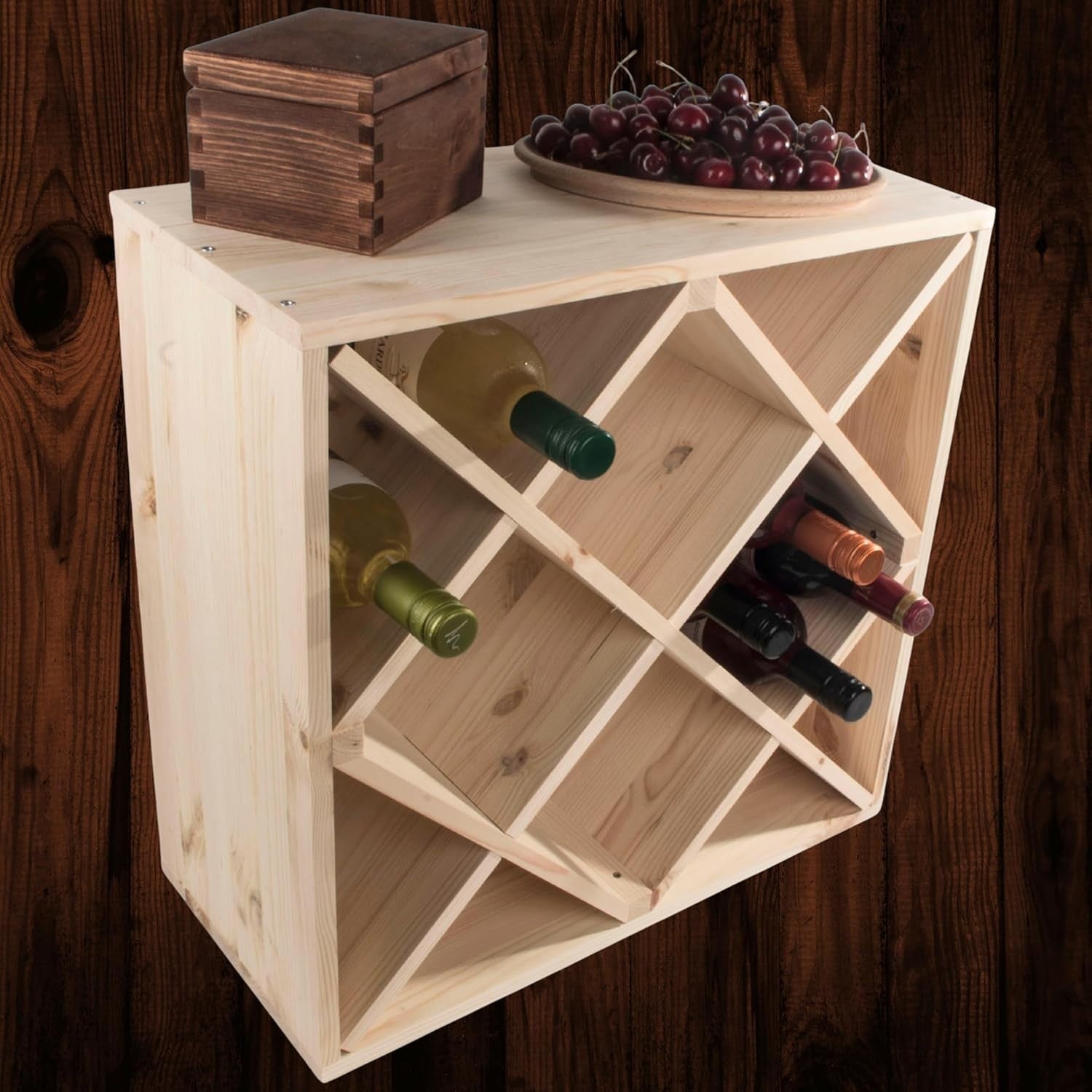 24 Bottle Wooden Wine Rack Cube Storage Stand | Freestanding Pine Display Unit