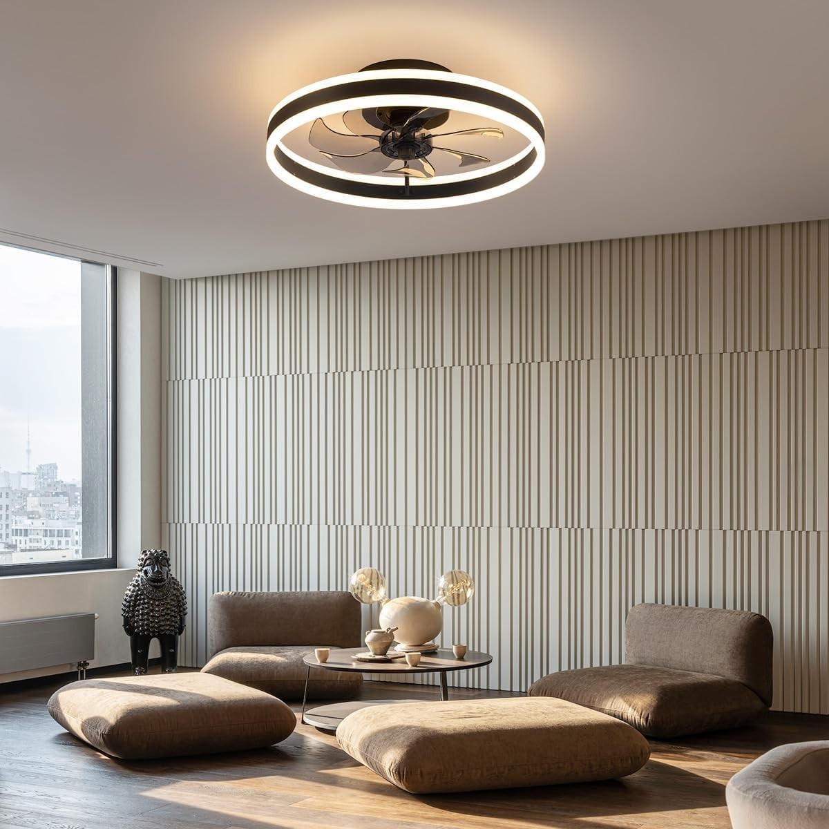 NEWSEE 50CM LED Ceiling Fan, 6 Speeds, 3 Color Dimming, Remote Control
