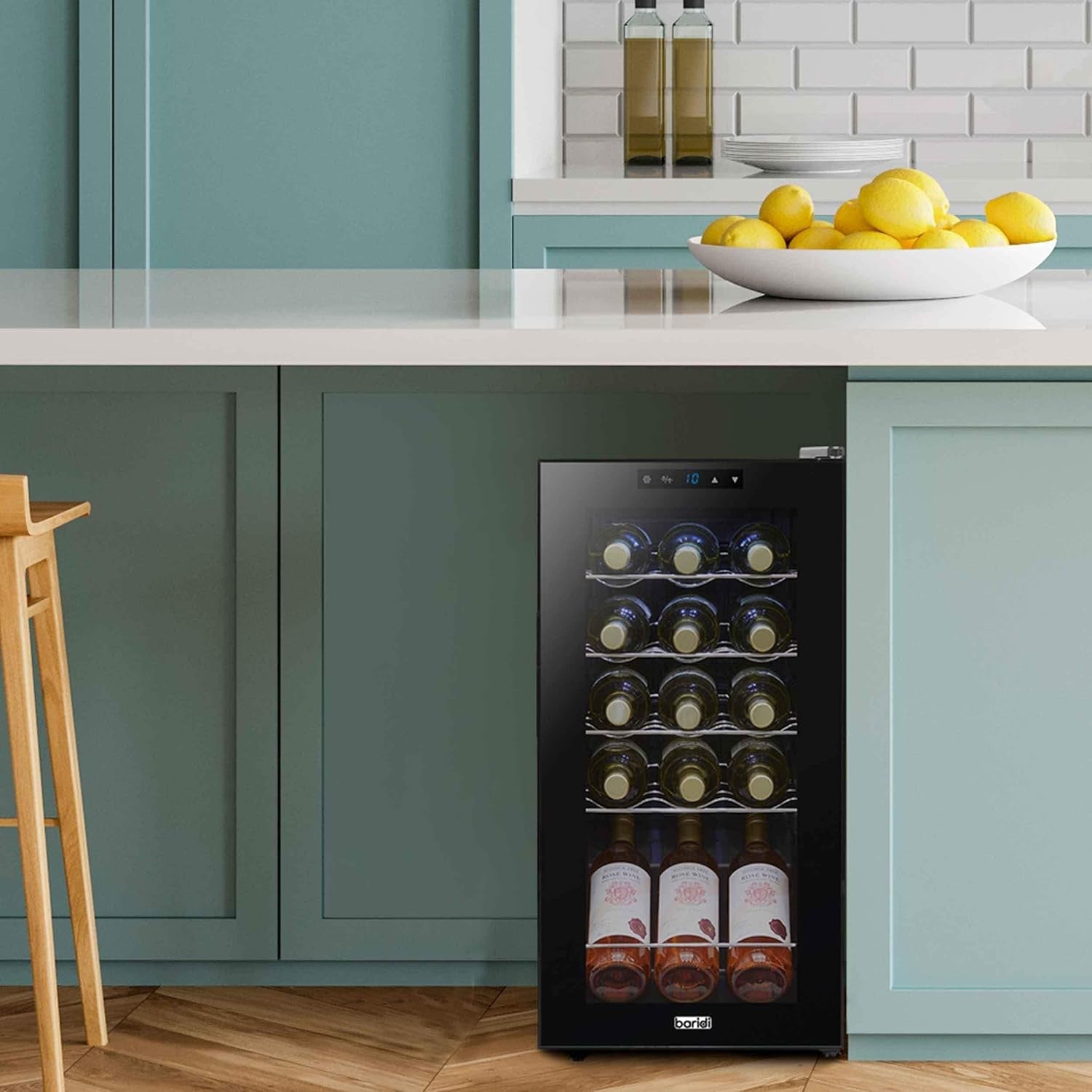 15 Bottle Wine Cooler Fridge Digital Touch Control LED Quiet Freestanding
