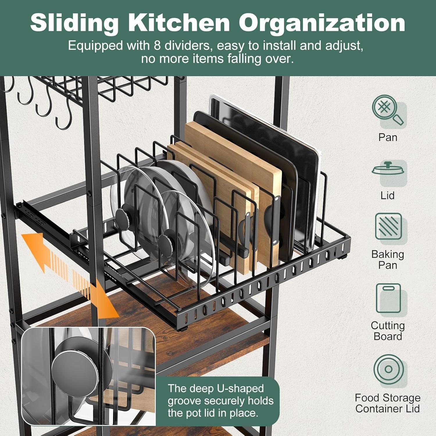 5 Tier Kitchen Rolling Cart Storage Rack with Fruit Basket & Wooden
