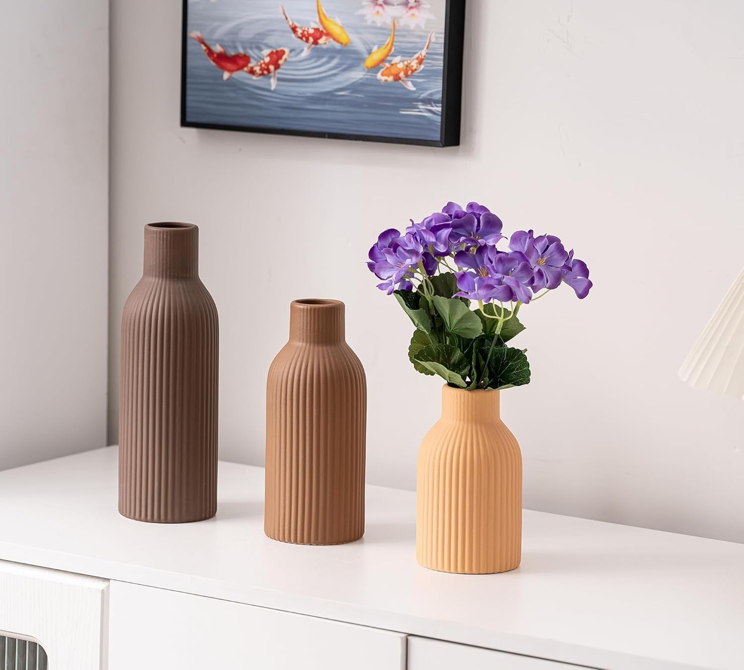 Ceramic Vase Set of 3 Farmhouse Pampas Grass Vases Boho Home Decor