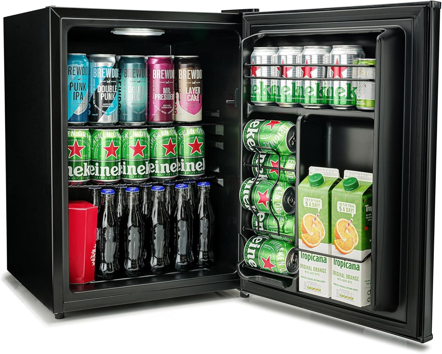 54L Mini Fridge Beer & Drink Cooler LED Solid Door Compact Black