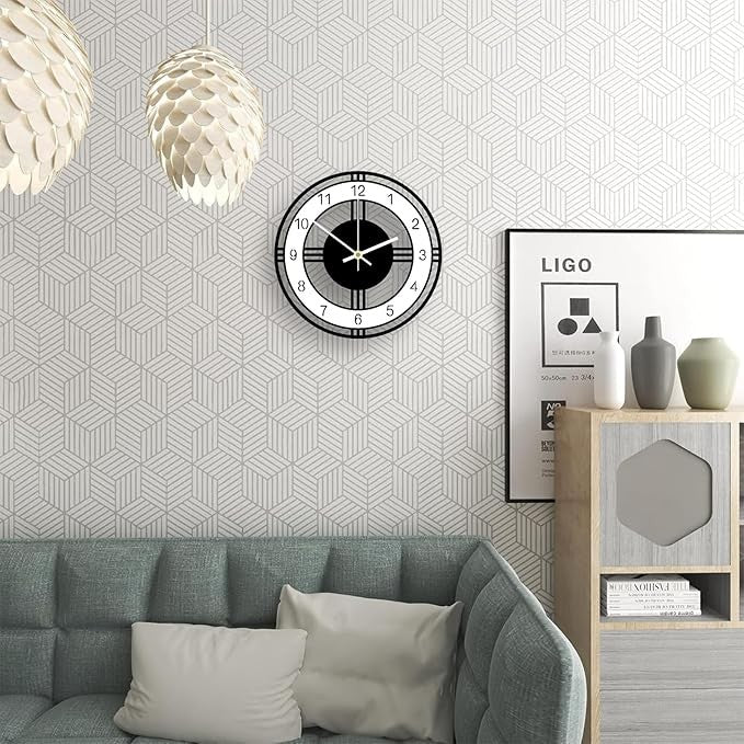 Modern 12" Silent Wall Clock Black White Quartz Non-Ticking Round Home Decor