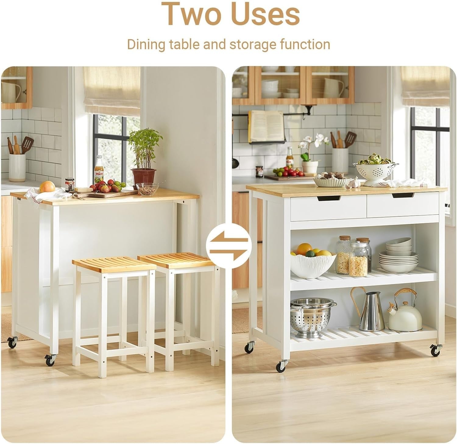 Rolling Kitchen Island Cart Butchers Block w Drawers Shelves