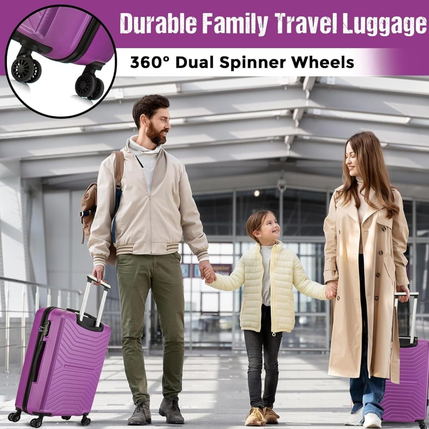 24'' Medium Check In Suitcase ABS Hard Shell 4 Wheel Spinner 3 Digit Lock