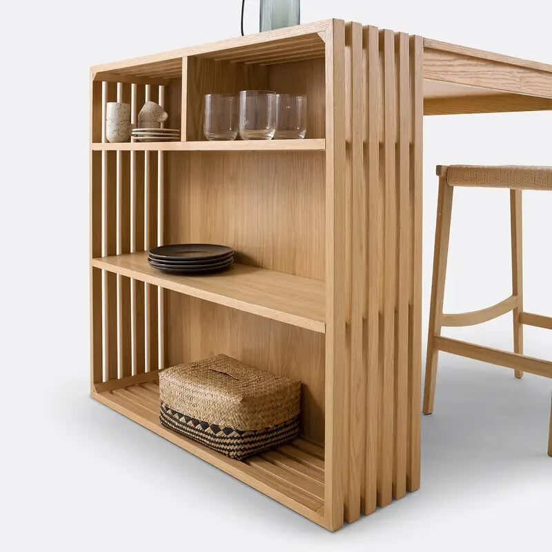 Wooden Kitchen Island Bar Table 130cm Dining Storage Shelves Breakfast Set