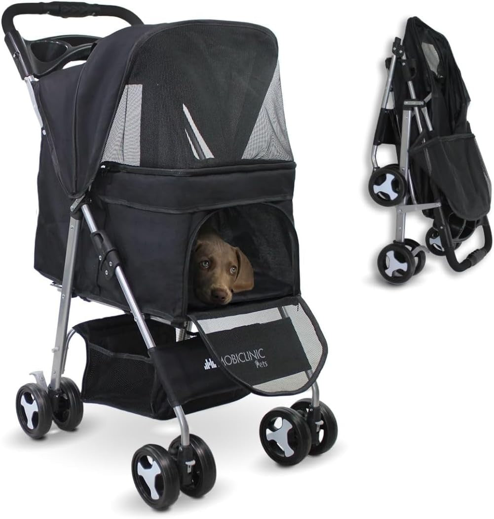 Small Dog Pet Stroller Foldable Pram 360 Swivel Wheels XXL Basket