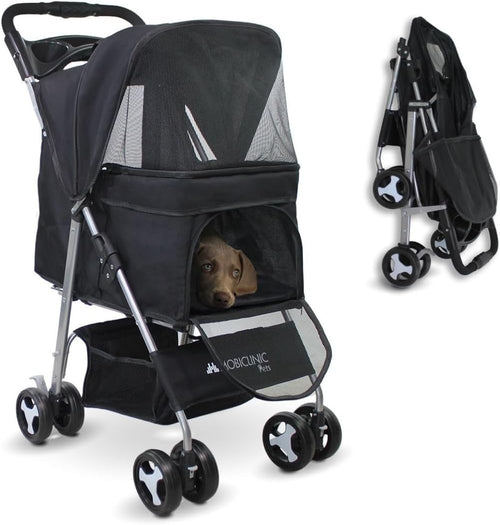 Small Dog Pet Stroller Foldable Pram 360 Swivel Wheels XXL Basket
