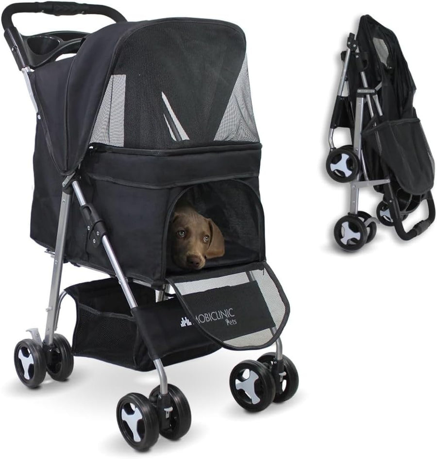 Small Dog Pet Stroller Foldable Pram 360 Swivel Wheels XXL Basket