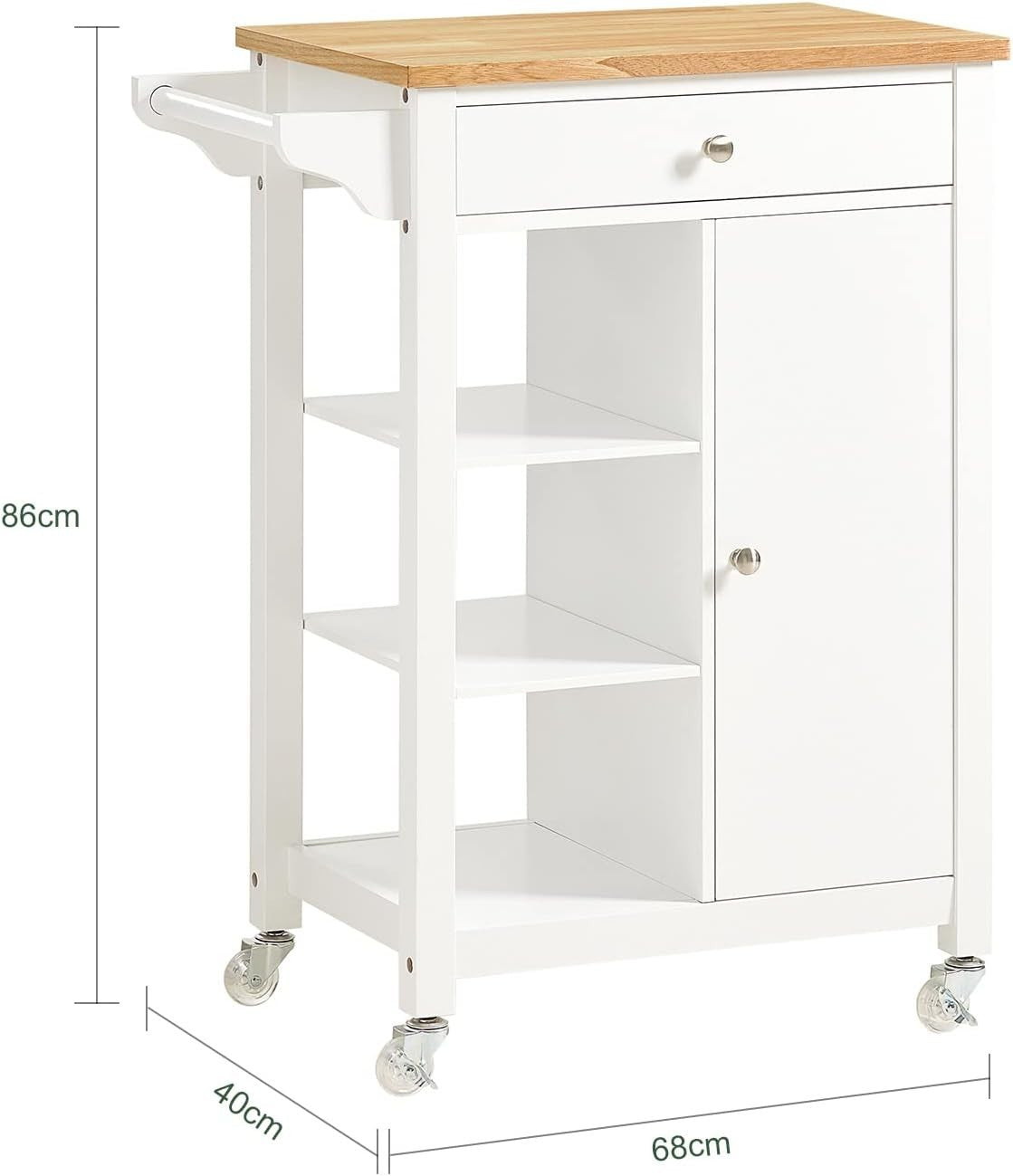 Wood Kitchen Trolley Cart Drawer Cupboard Shelves