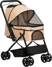 Light Brown Dog Pushchair Foldable Pet Stroller Reversible Handle EVA Wheels