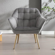 Grey Velvet Accent Armchair Gold Metal Legs Modern Lounge Chair