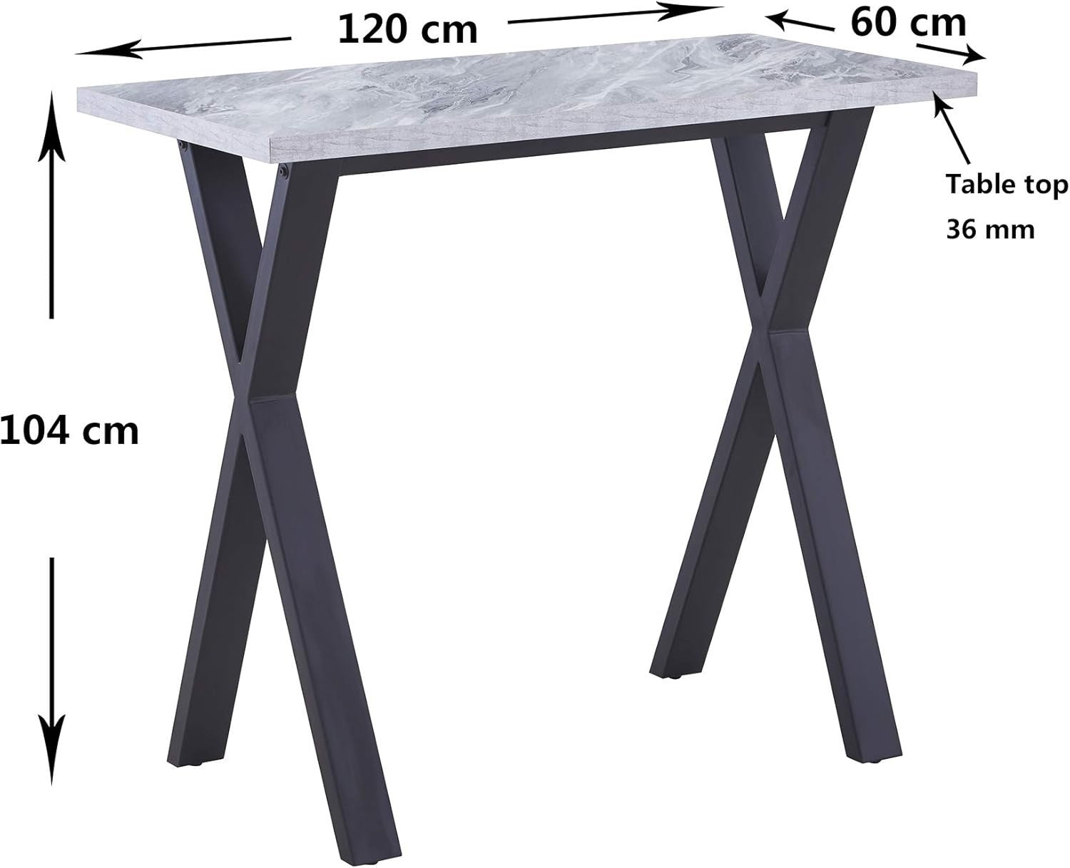 White Marble Effect Breakfast Bar Table with Metal Legs – Modern Counter Dining