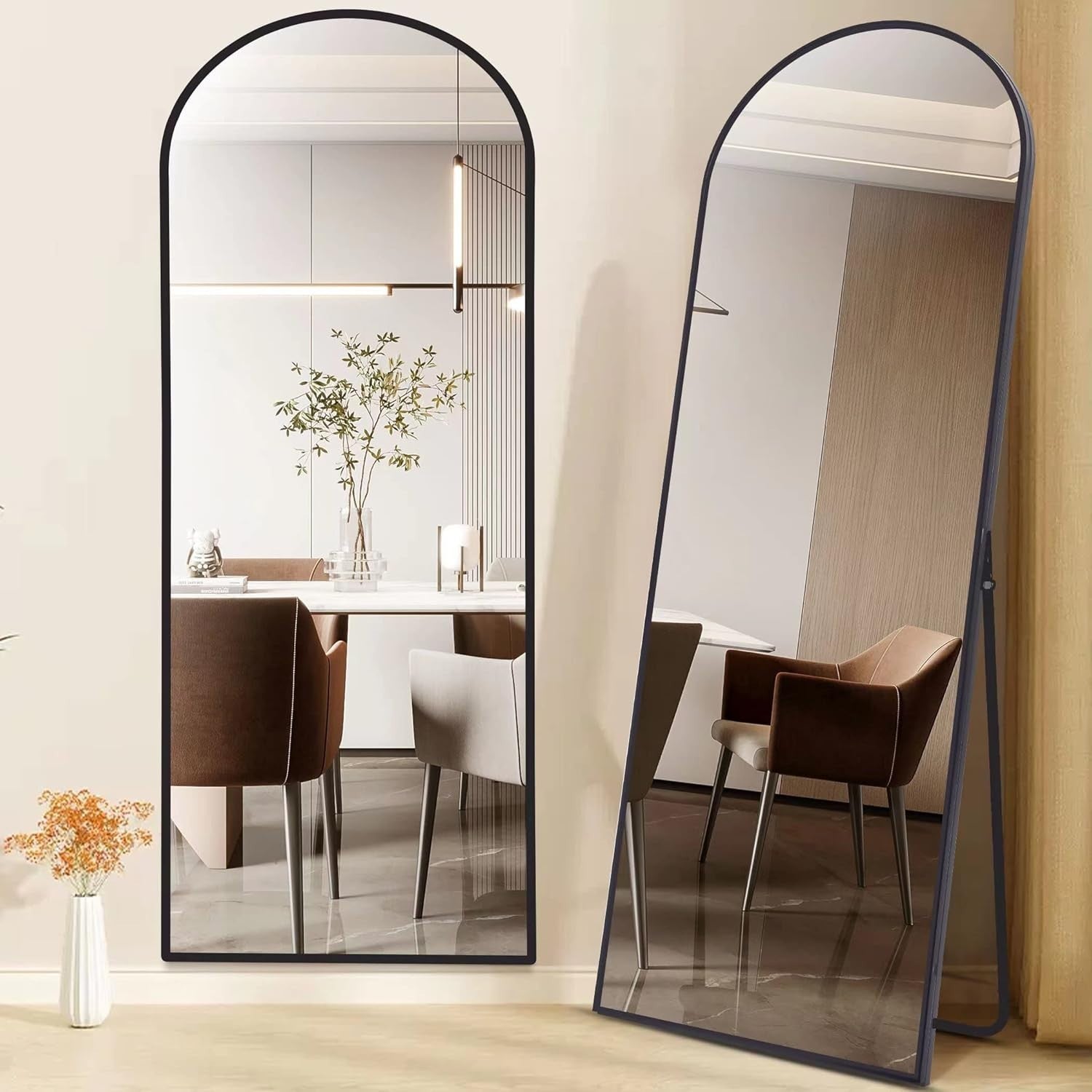 Full Length Arch Mirror 179x65cm Black Frame Wall Leaning Floor Mirror