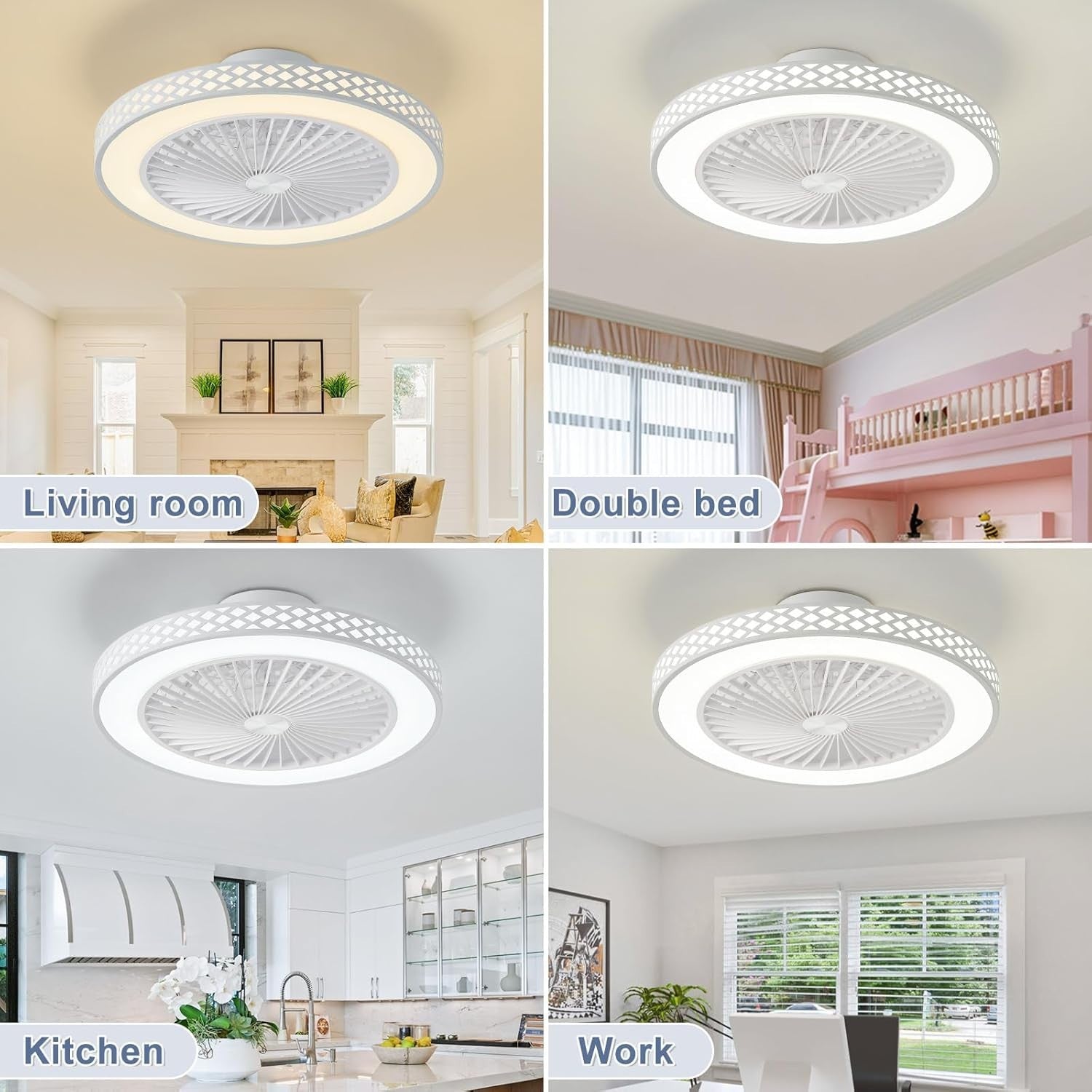 50W Ceiling Fan Light, 3 Speeds, Dimmable LED, Remote Control