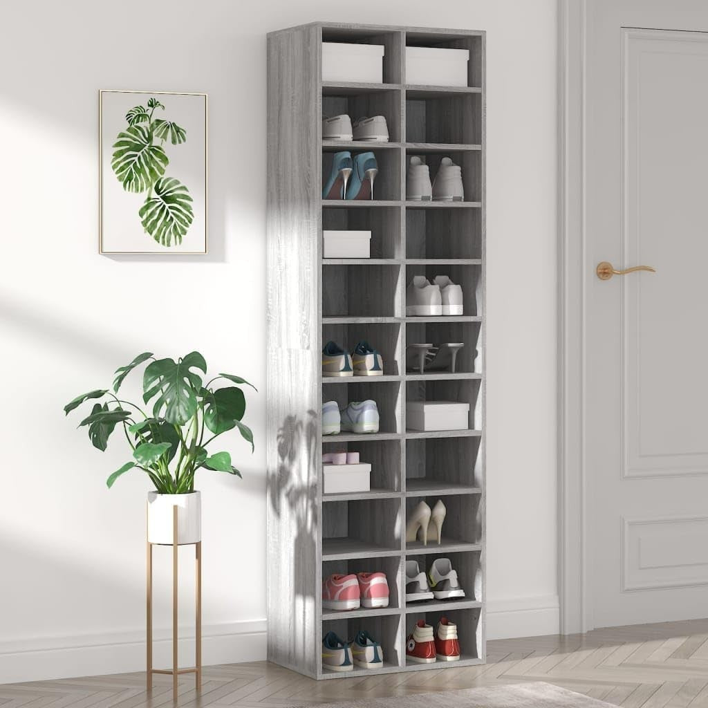Space-Saving Wall-Mount Shoe Cabinet 22 Shelves Durable Engineered Wood