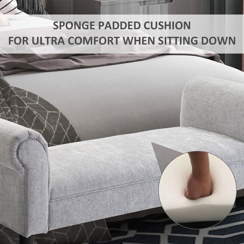 Light Grey Rolled Arm Bench Seat End of Bed Chaise Lounge Sofa Window