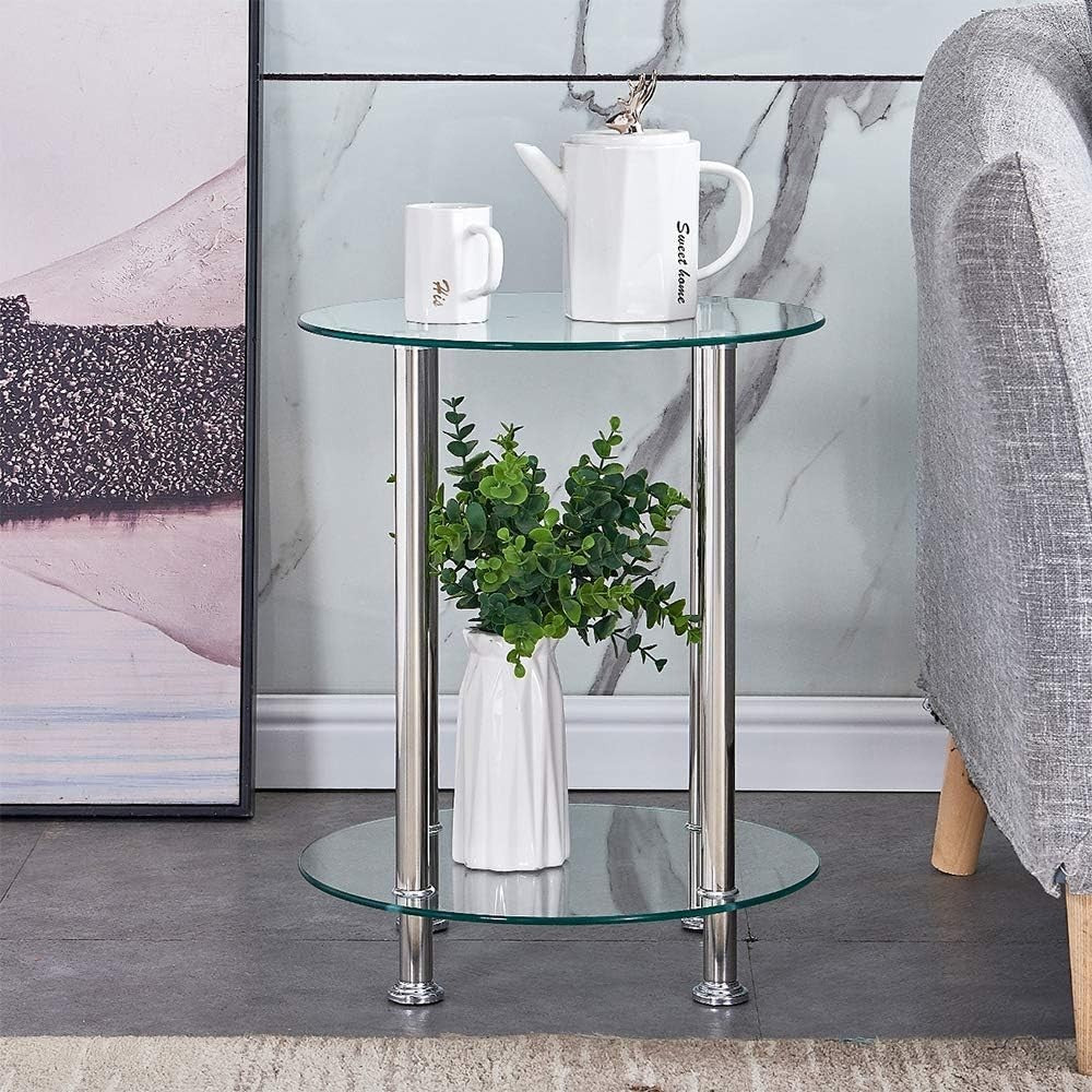 3-Piece Nesting Coffee Table Set Modern Clear Glass Top Metal Legs Space Saving