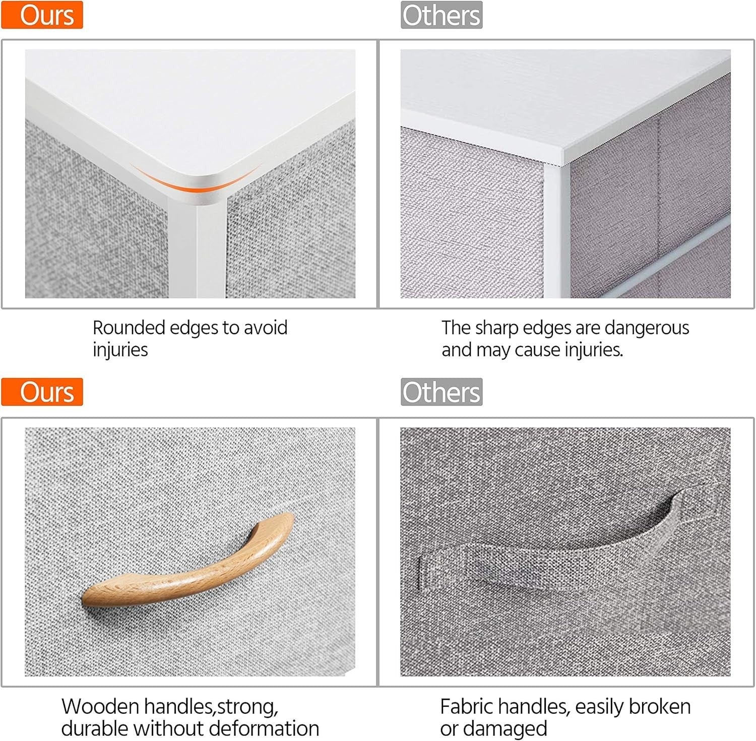 Set of 2 Light Grey Fabric Bedside Tables with Drawers & Metal Frame 45x30x61cm