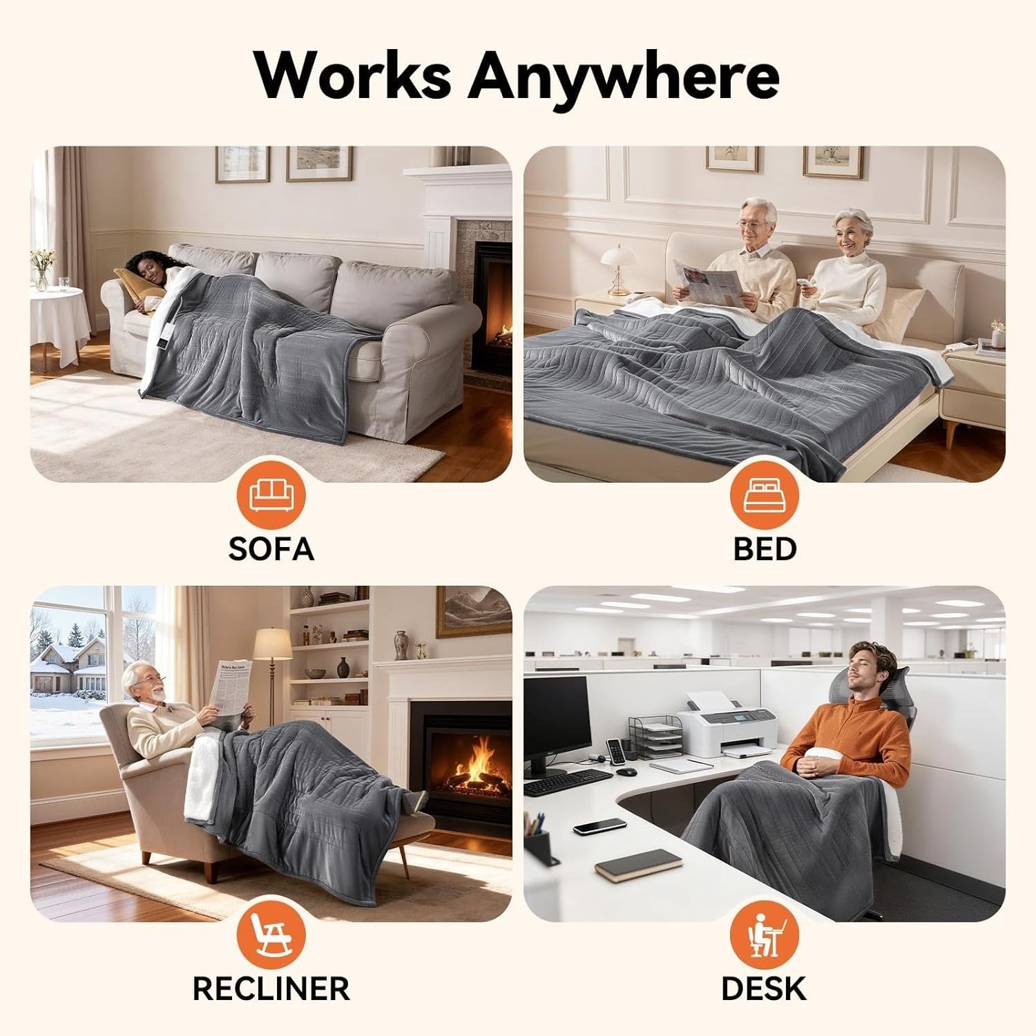 Electric Heated Throw Blanket 180x130cm Fast Heat 9 Settings Auto Shut Off