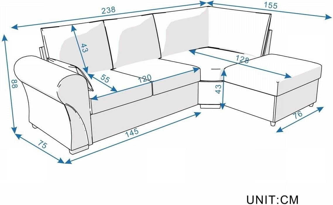 4 Seater L-Shaped Corner Sofa with USB Port Chaise – Linen Fabric, Modern