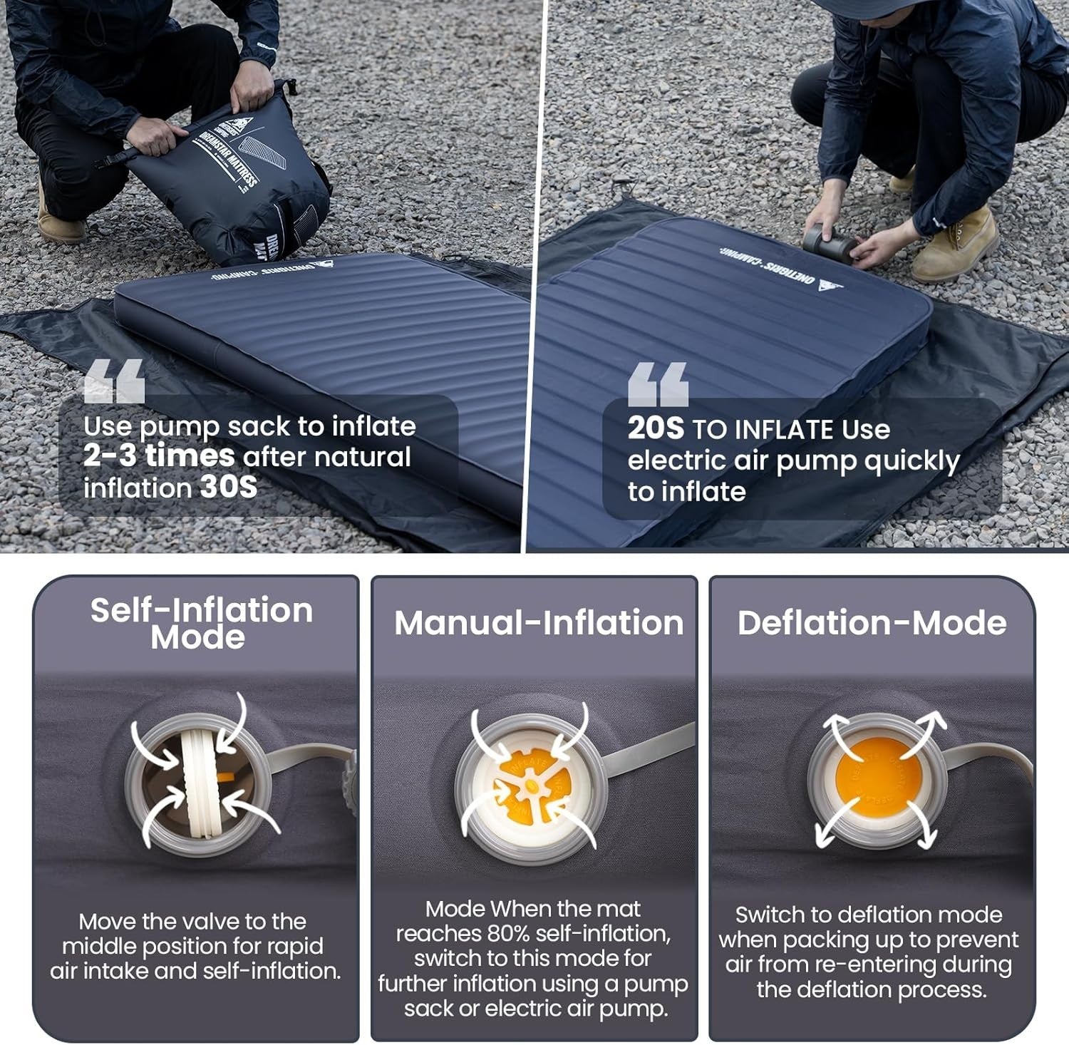 4" Self-Inflating Double Camping Mattress Foam Air Bed Waterproof Comfort