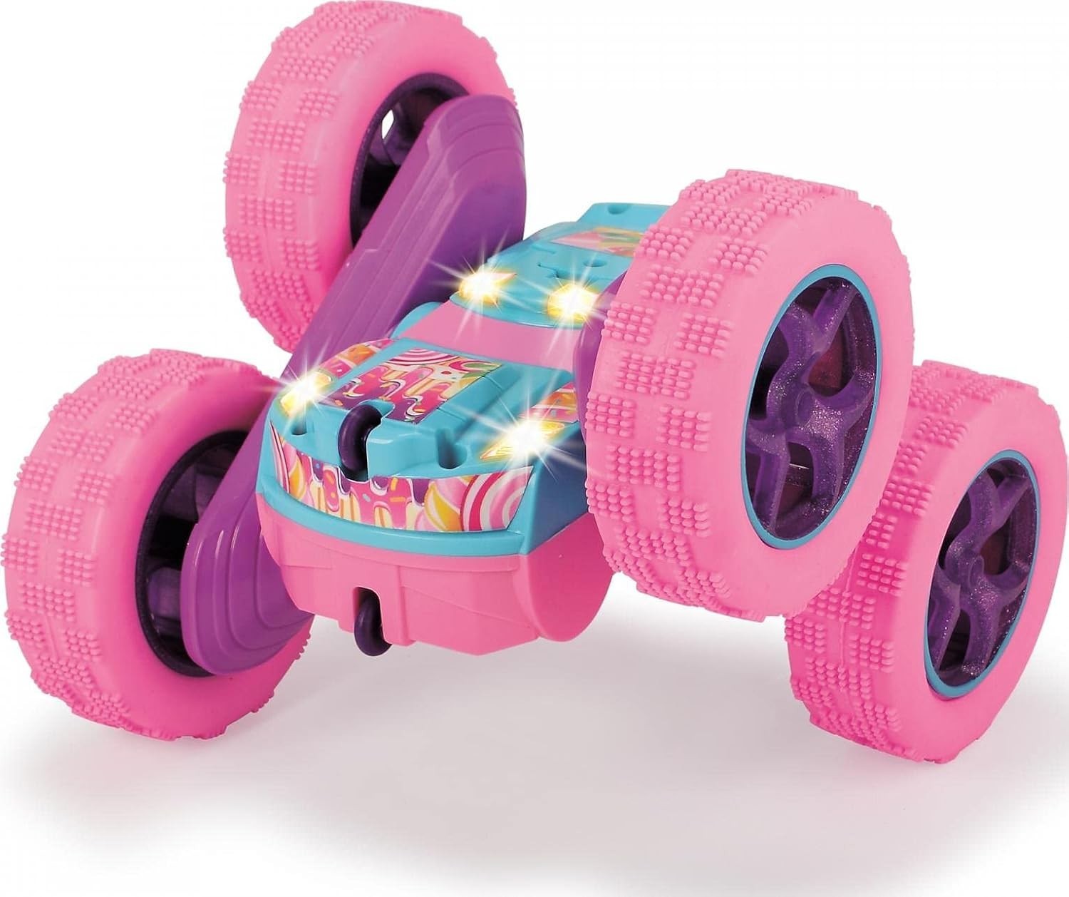Pink/Turquoise RC Candy Flippy Car for Kids 6+, 360° Flips & Rotation