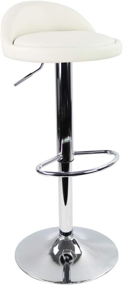 White Round Adjustable Swivel Bar Stool PU Leather Home Kitchen