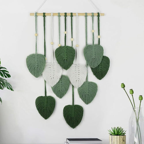 Large Boho Macrame Leaf Wall Hanging Cotton Tassel Decor