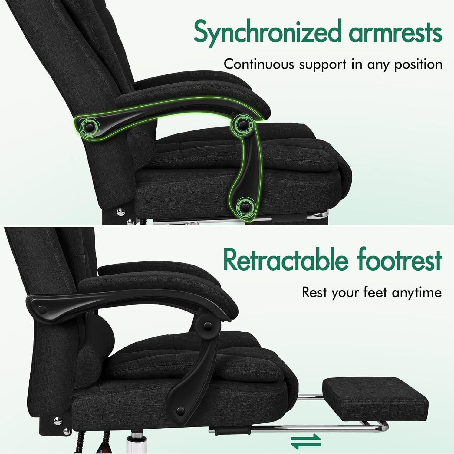 Black Massage Office Chair Heated 8-Point Recliner Footrest Ergonomic Linen