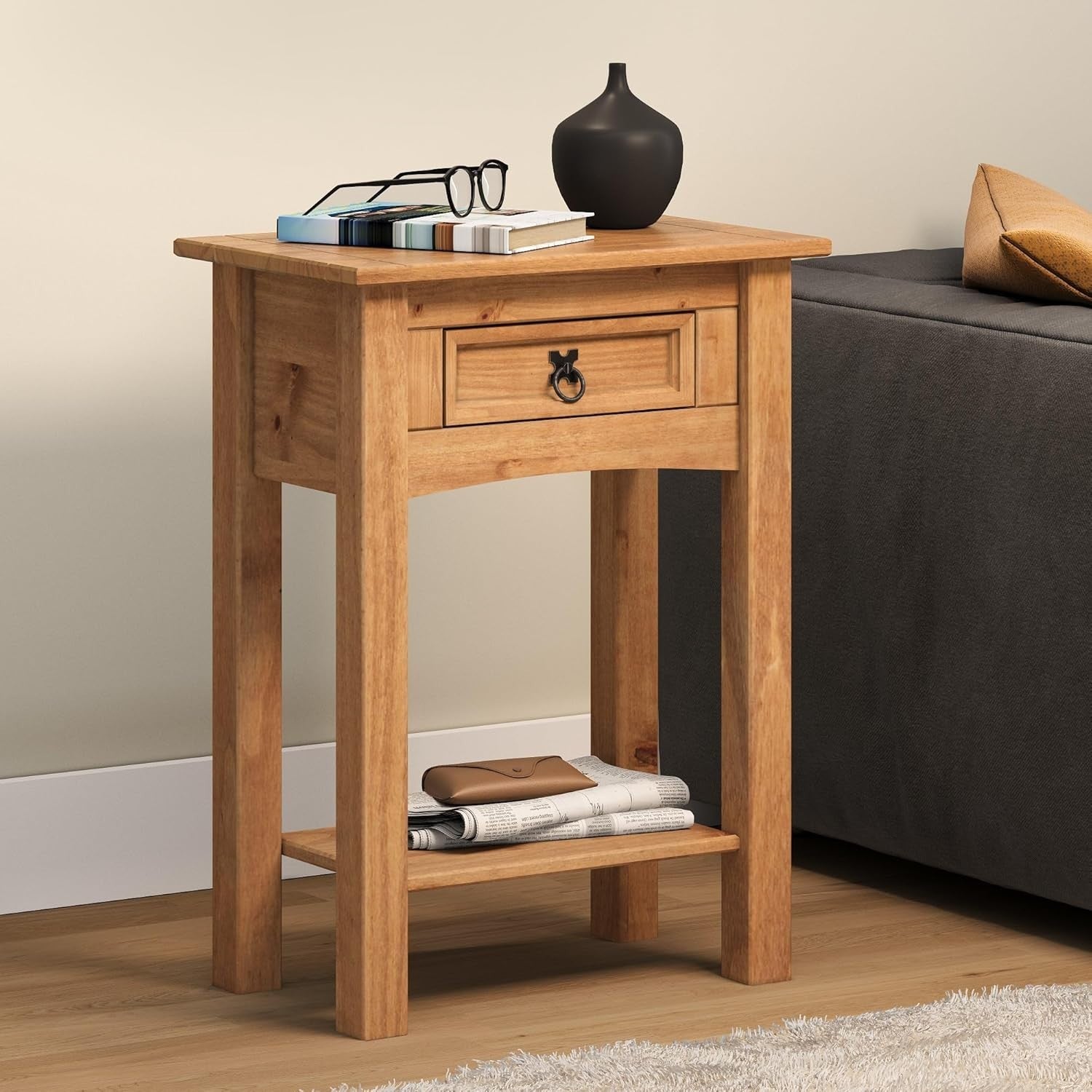 Solid Pine Console Table with Drawer & Shelf – Compact Hall Storage