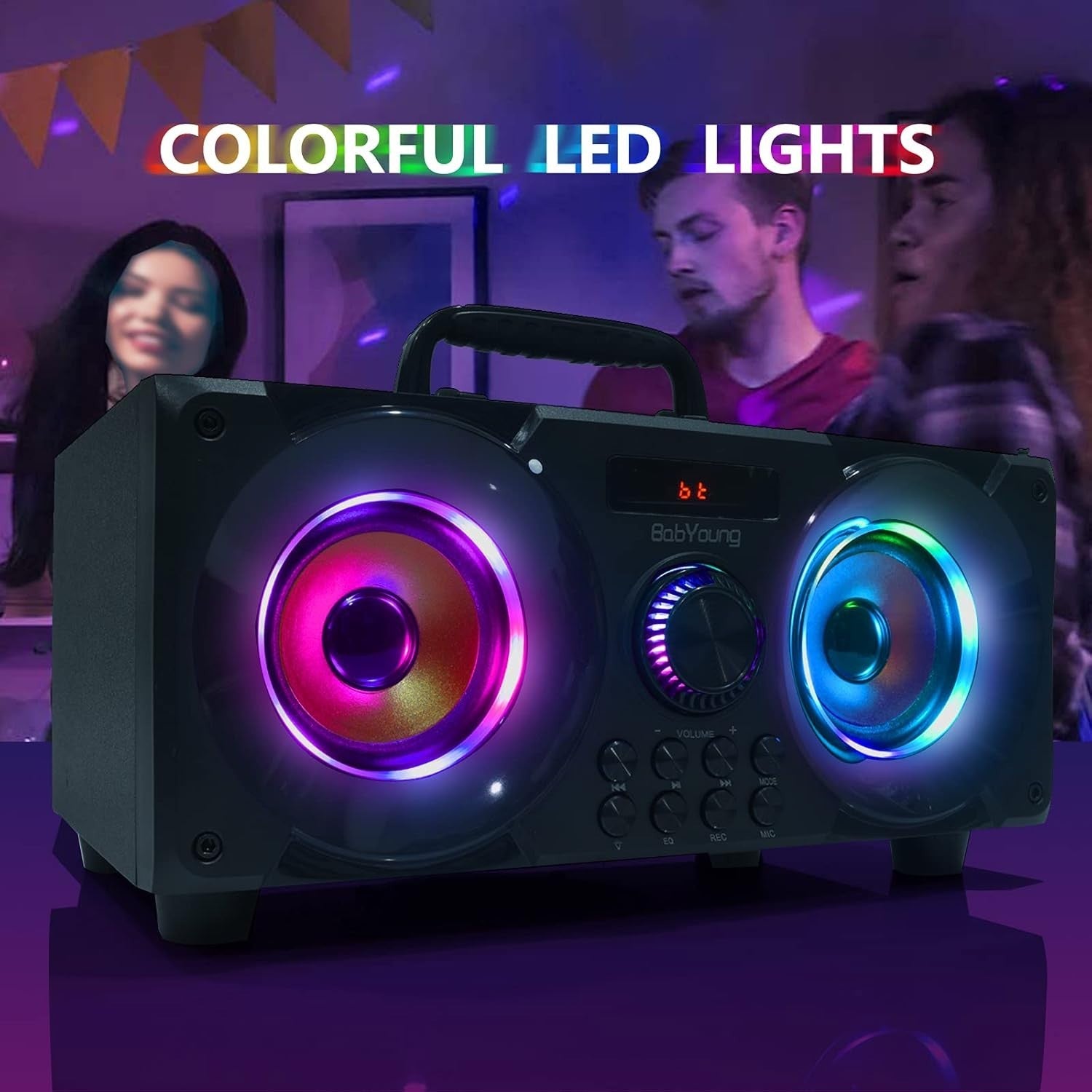80W Portable Bluetooth Speaker Subwoofer Bass LED Lights FM MP3 USB AUX
