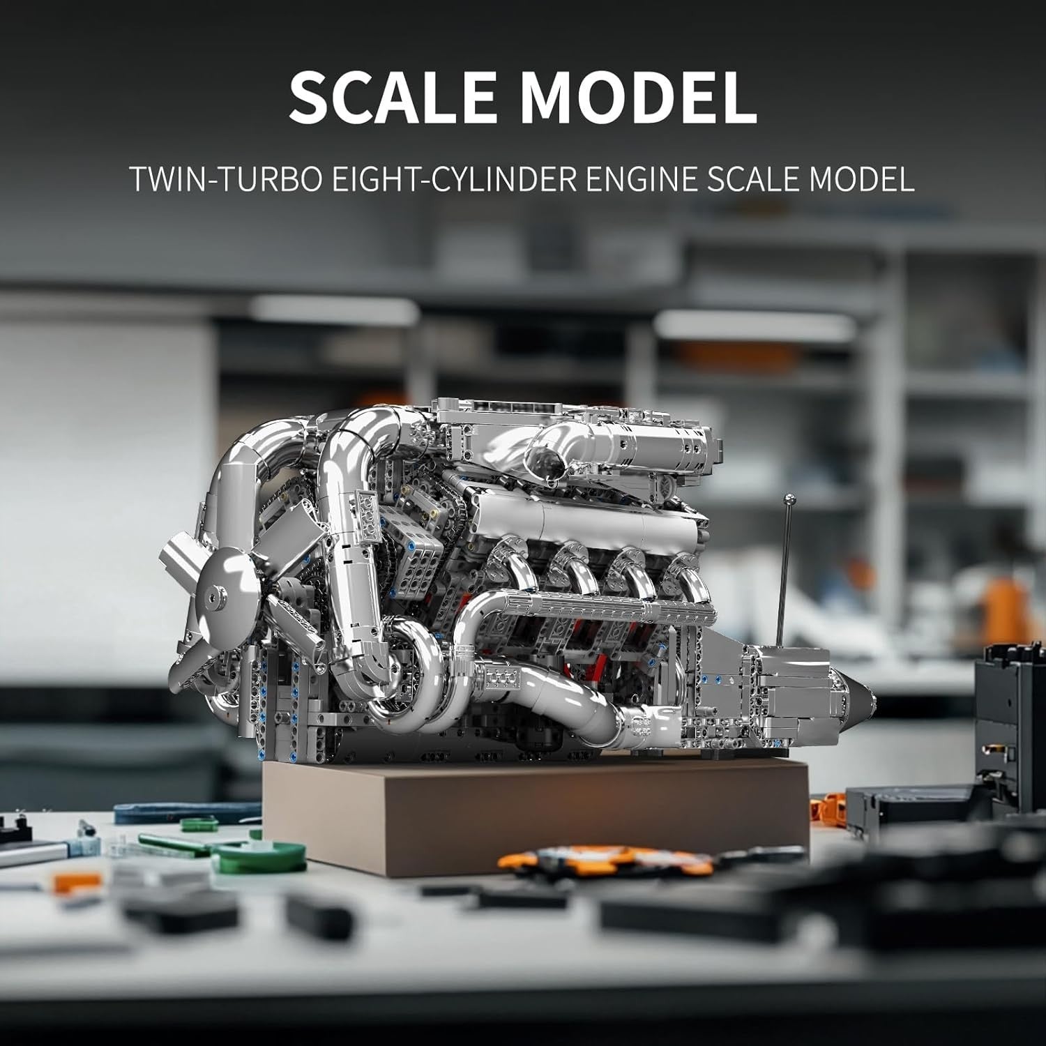 4-Stroke V8 Engine Model Kit – Supercharged STEM Build Set 2170PCS Motorized