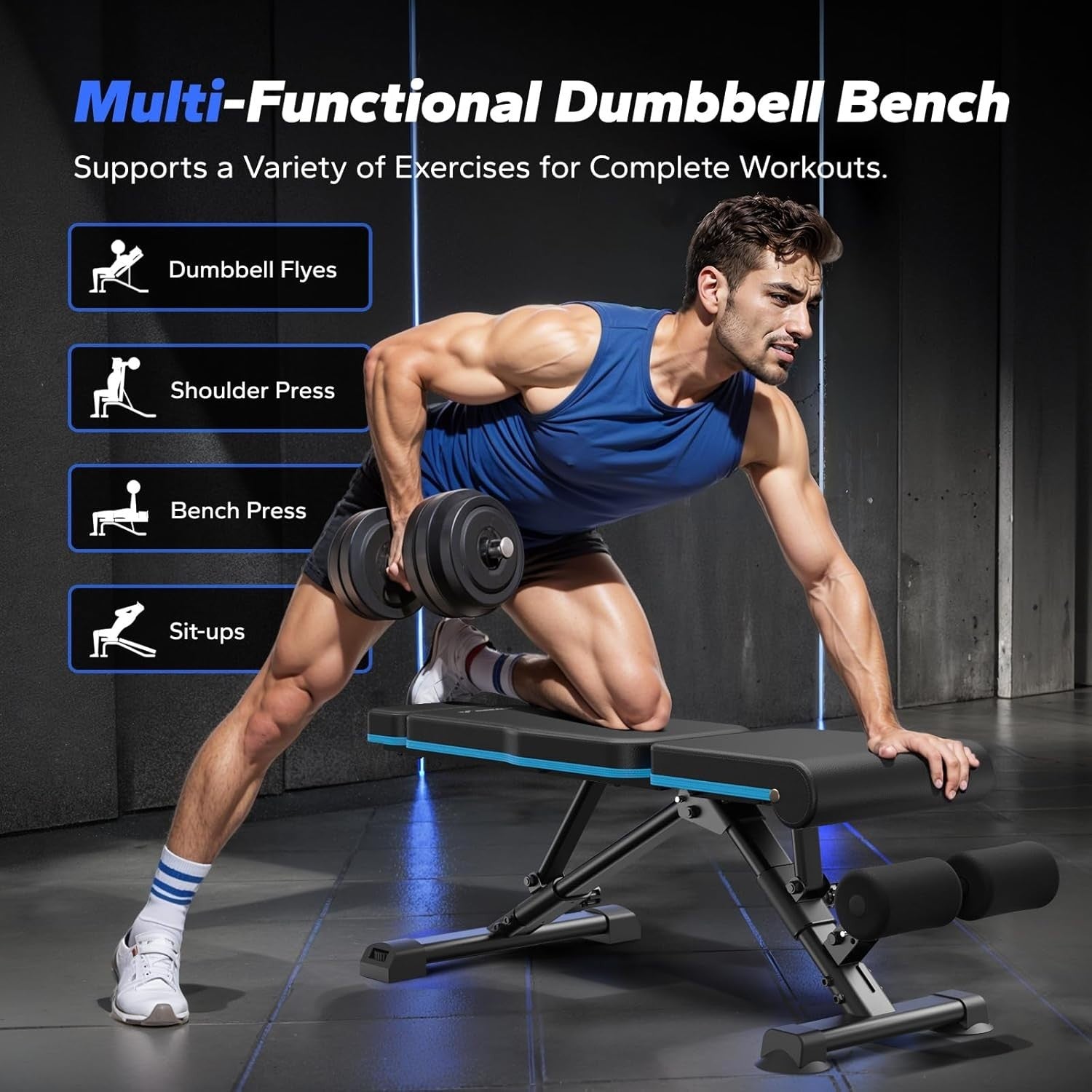 Foldable Adjustable Weight Bench 450kg Incline Flat Home Gym