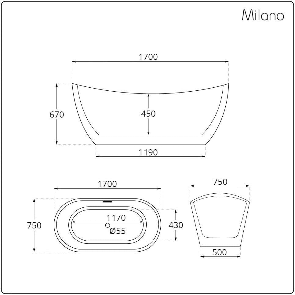 White Double Ended Freestanding Slipper Bath 1700x750mm Brass Overflow