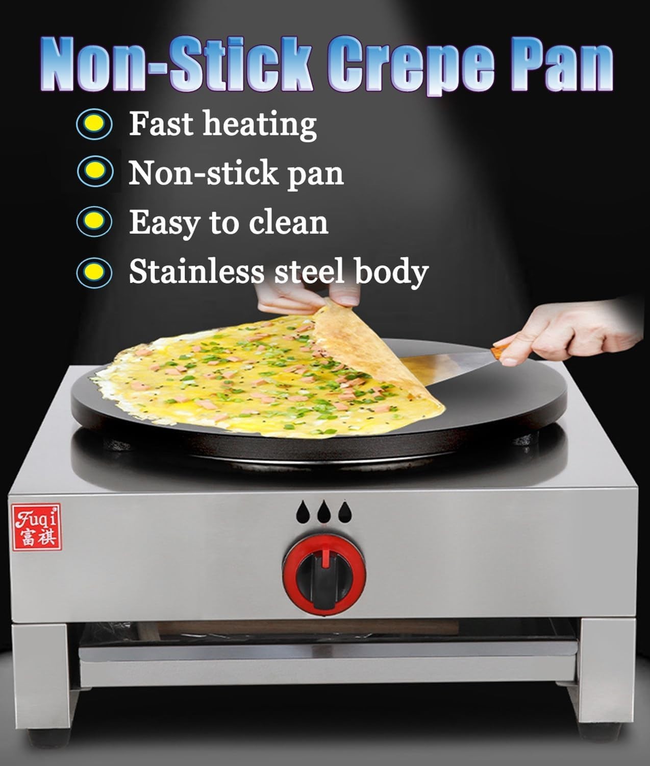 Commercial Gas Crepe Maker 40cm Non-Stick Pancake Griddle | Heavy-Duty Hotplate