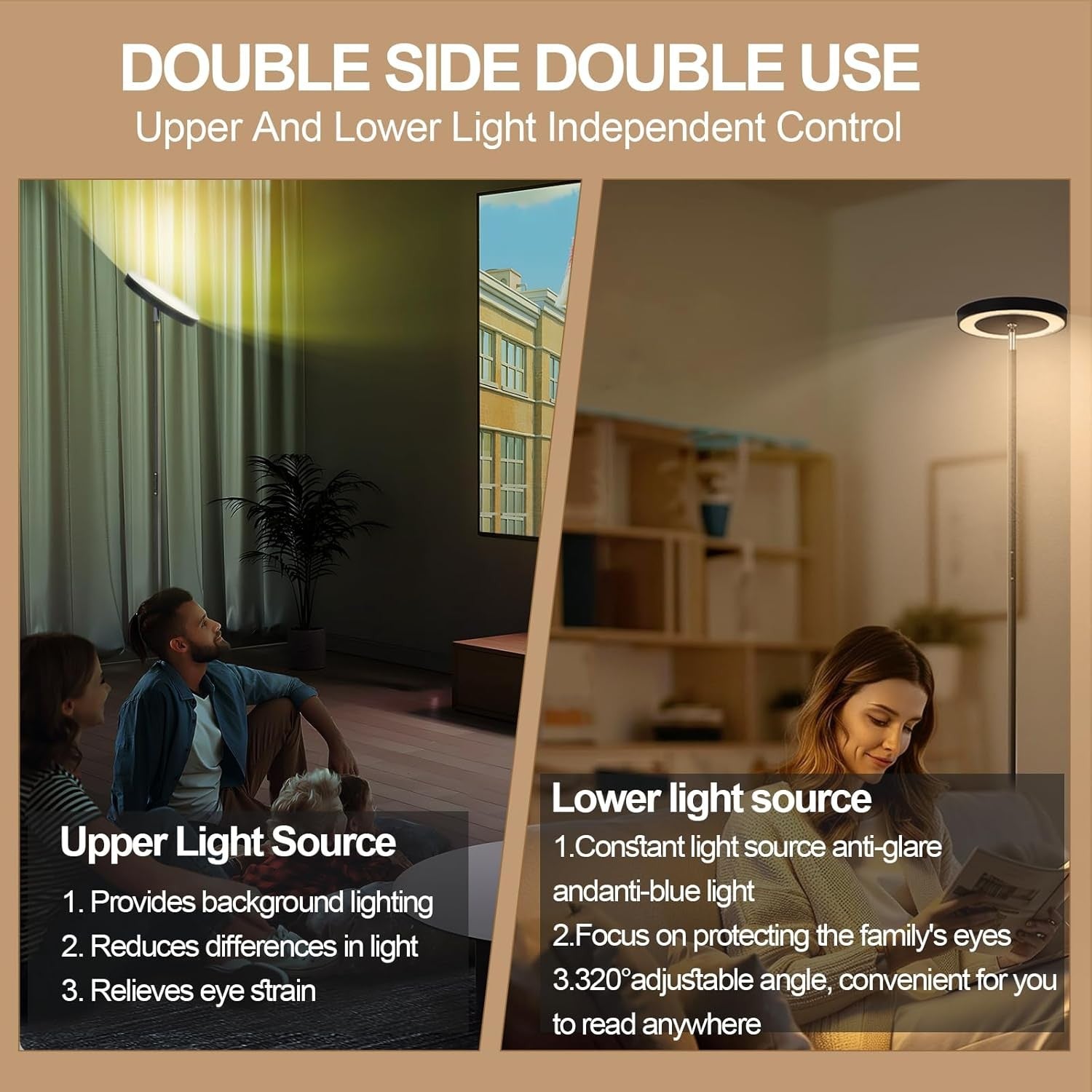 LED Floor Lamp 36W 3600LM Dimmable Torchier with Reading Light Remote