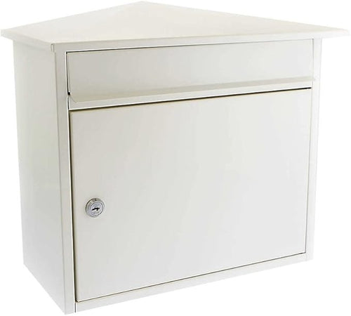 Lockable Wall Mounted Steel Post Box White Weatherproof A4 Slot Large Capacity