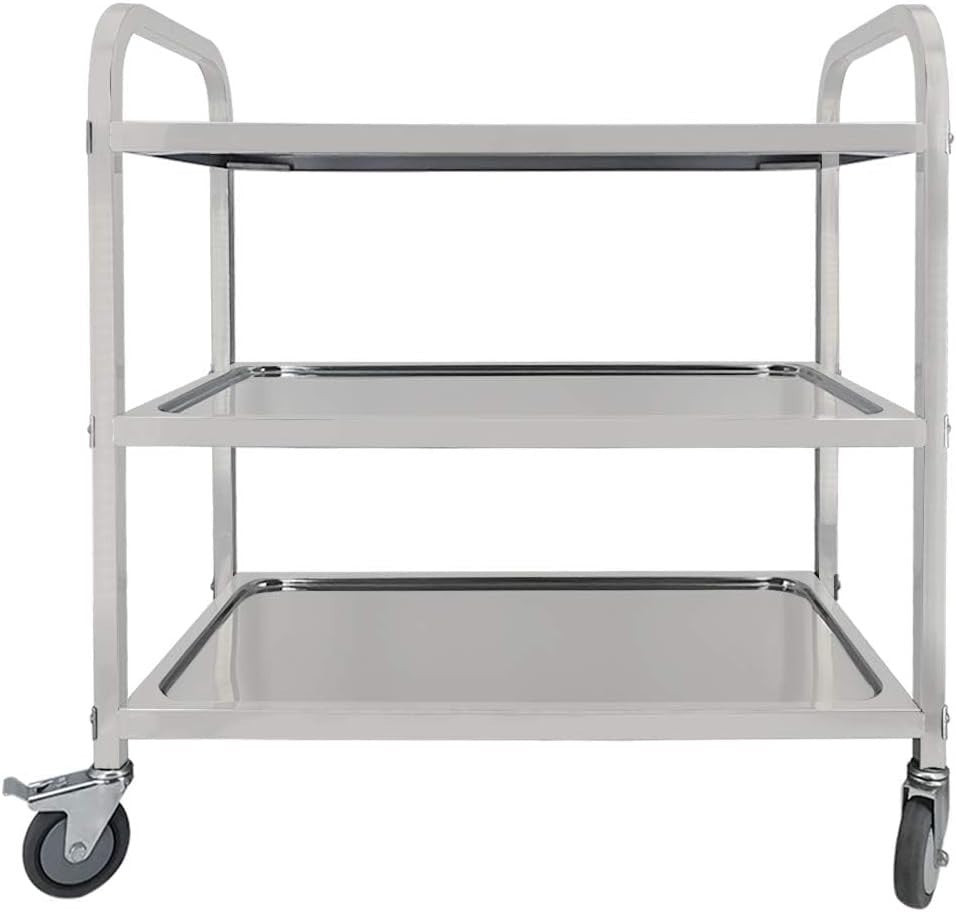 3 Tier Stainless Steel Utility Cart Rolling Serving Trolley with Wheels
