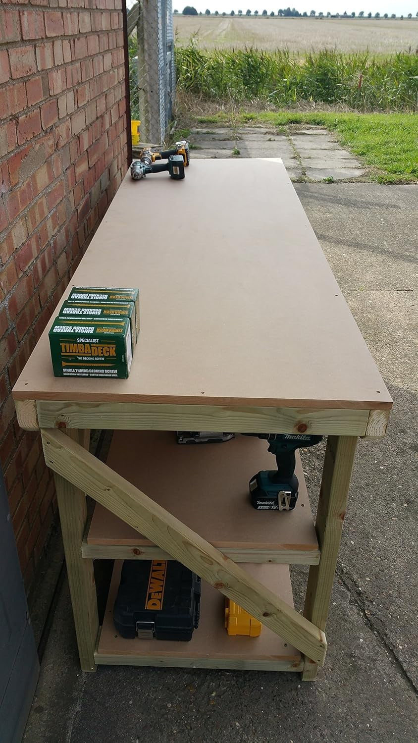 Wood MDF Workbench 6ft Double Shelf 180x70x90cm Heavy Duty Garage Table