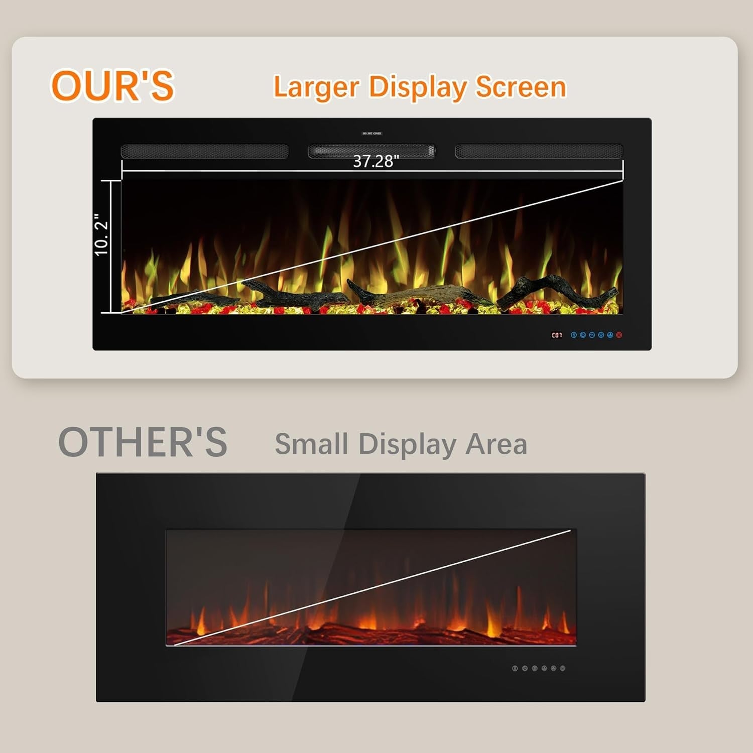 WiFi Electric Fireplace Insert 42" Recessed Wall Mount, Adjustable Flame & Timer
