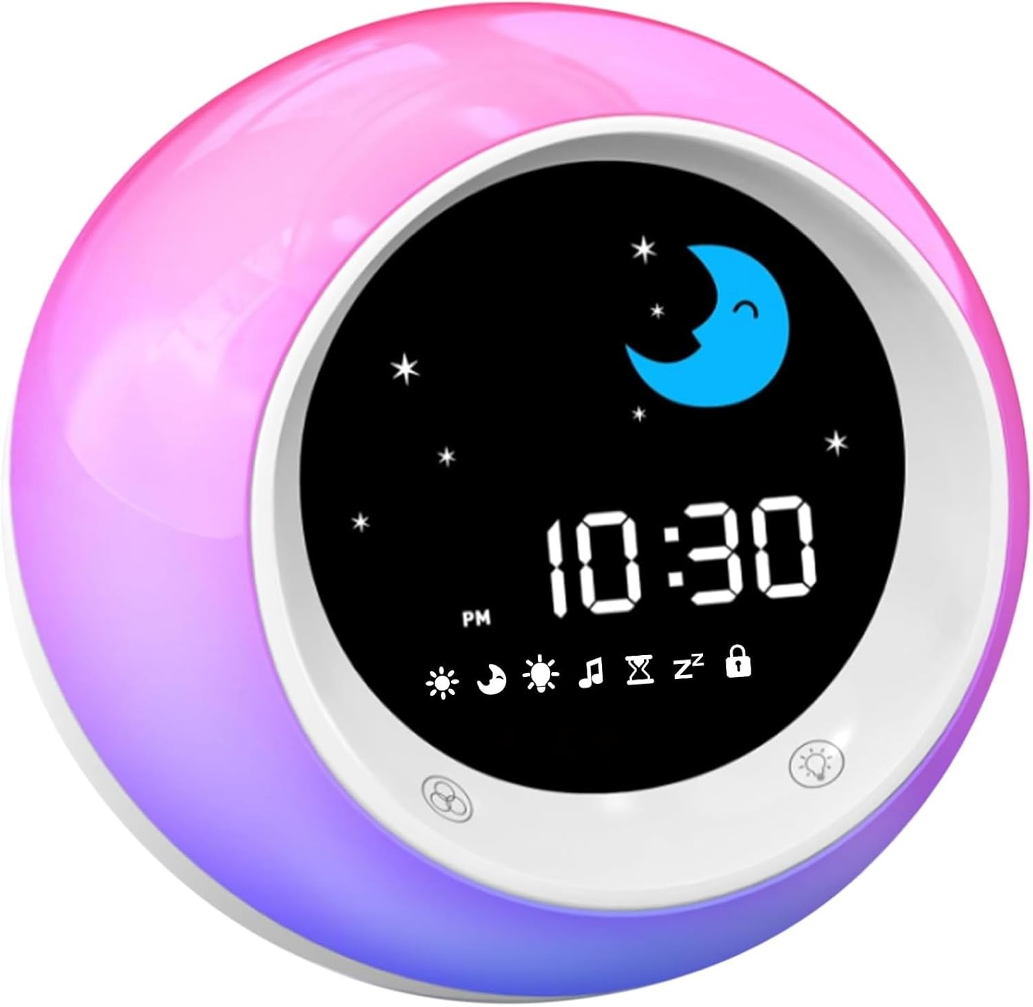 Pink Kids Sleep Trainer Alarm Clock Wake Light Sound Machine Night Display