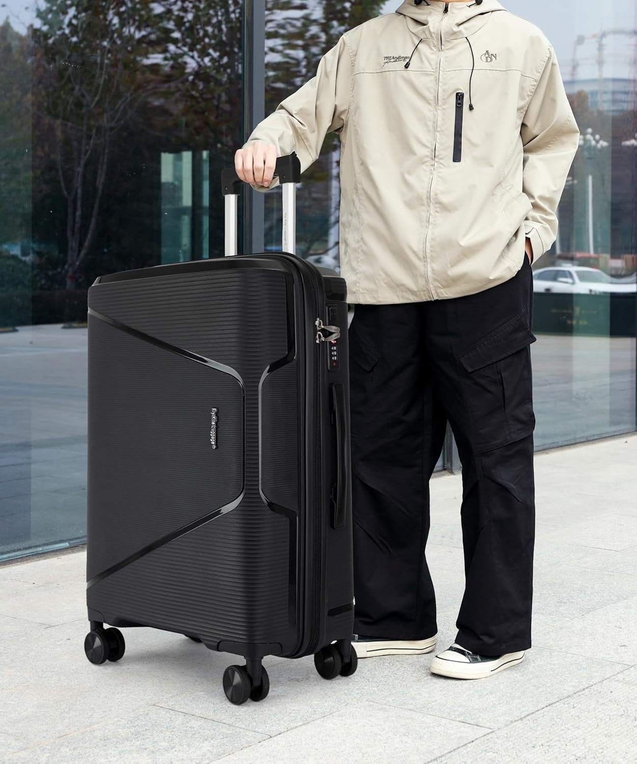 20in Cabin Luggage Polypropylene Hard Case TSA Lock Spinner Wheels Pocket