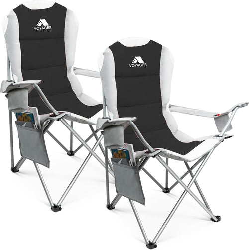 Premium Foldable Padded Camping Chair with Cup Holder & Side Pockets