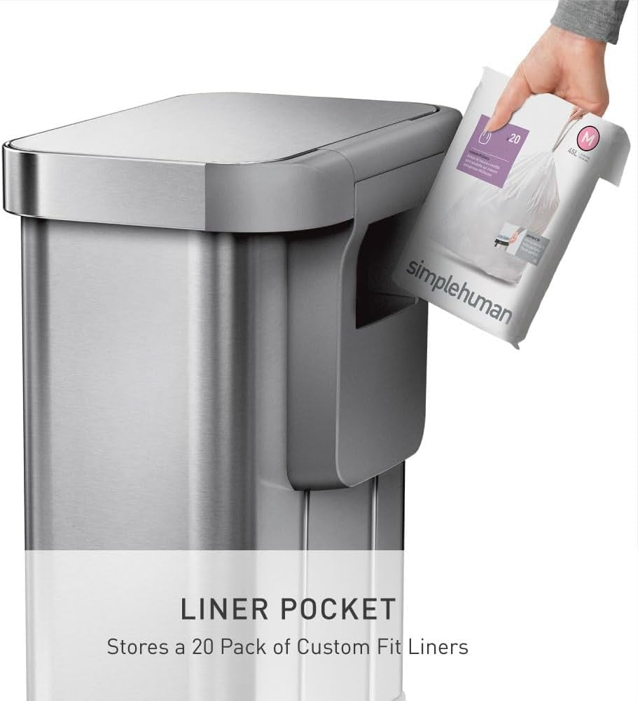 45L Stainless Steel Kitchen Pedal Bin Soft Close Fingerprint Proof