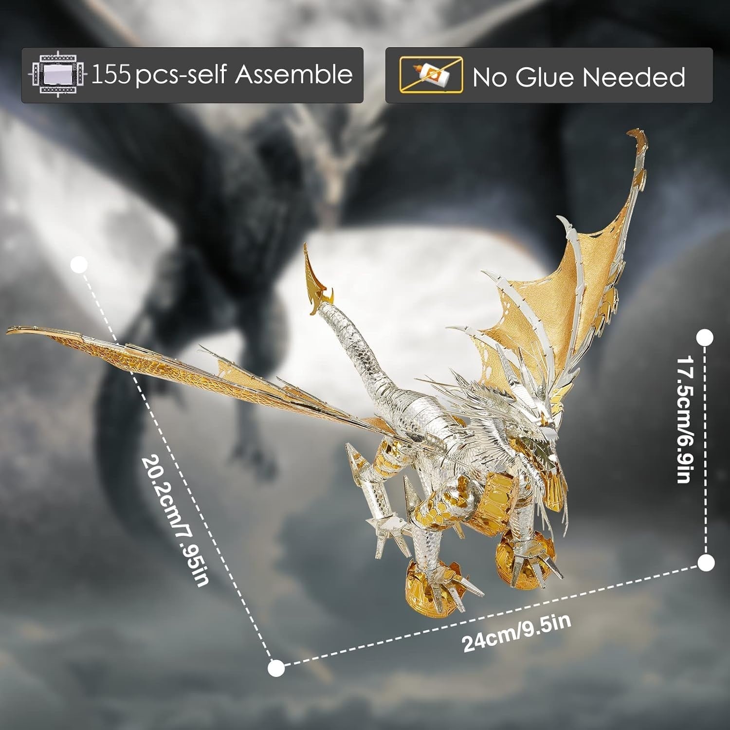 3D Metal Dragon Puzzle Model Kit for Adults - DIY Home Decor, 155 Pieces
