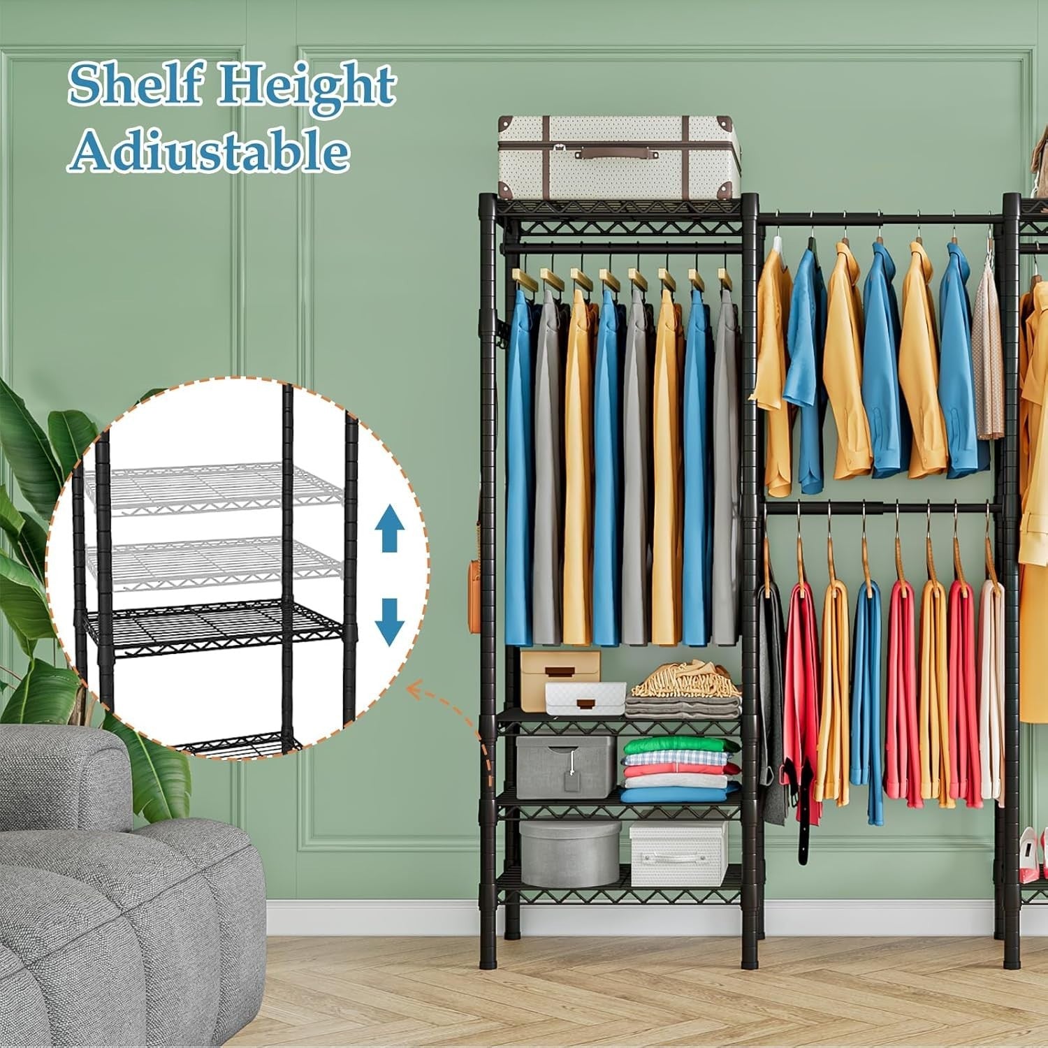 Expandable Heavy Duty Clothes Rail with Shelves – Black 180cm