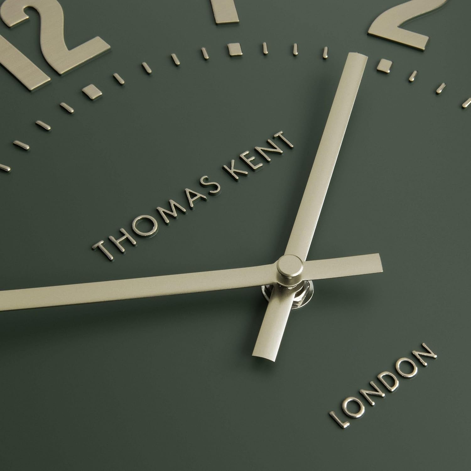Silent Olive Green Wall Clock 12” Modern Metallic Numerals Luxury Decor
