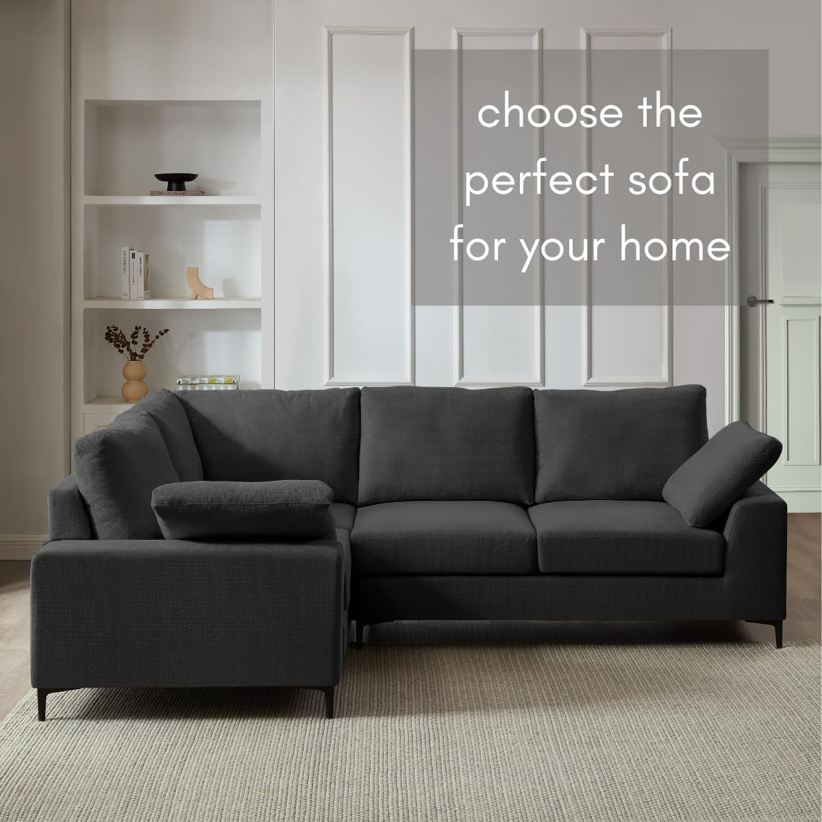 Charcoal Linen Left Hand Corner Sofa 5 Seater L-Shape + Storage Option